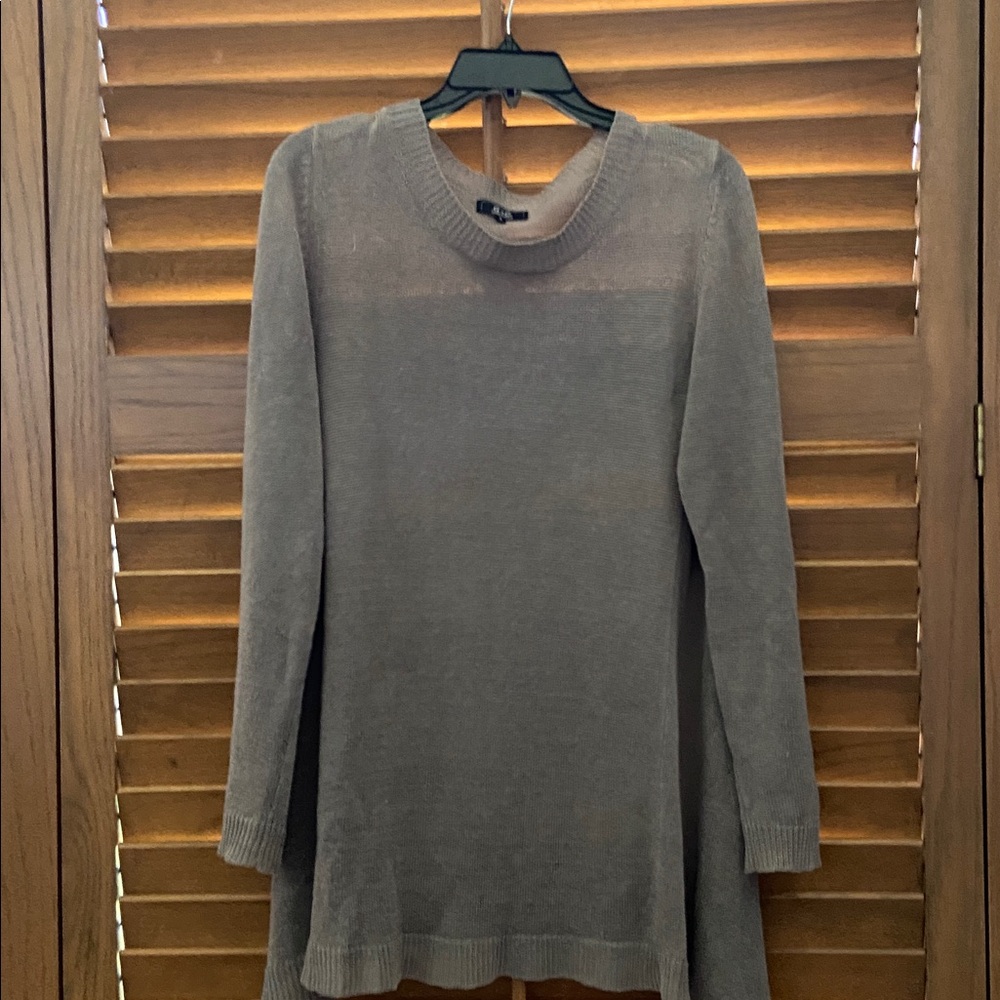 Grace Women's Medium M Khaki Tan Linen Crew Neck Tunic Sweater